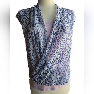DKNY Violet and Navy Blue Leopard print Drape Patterned Tank Top